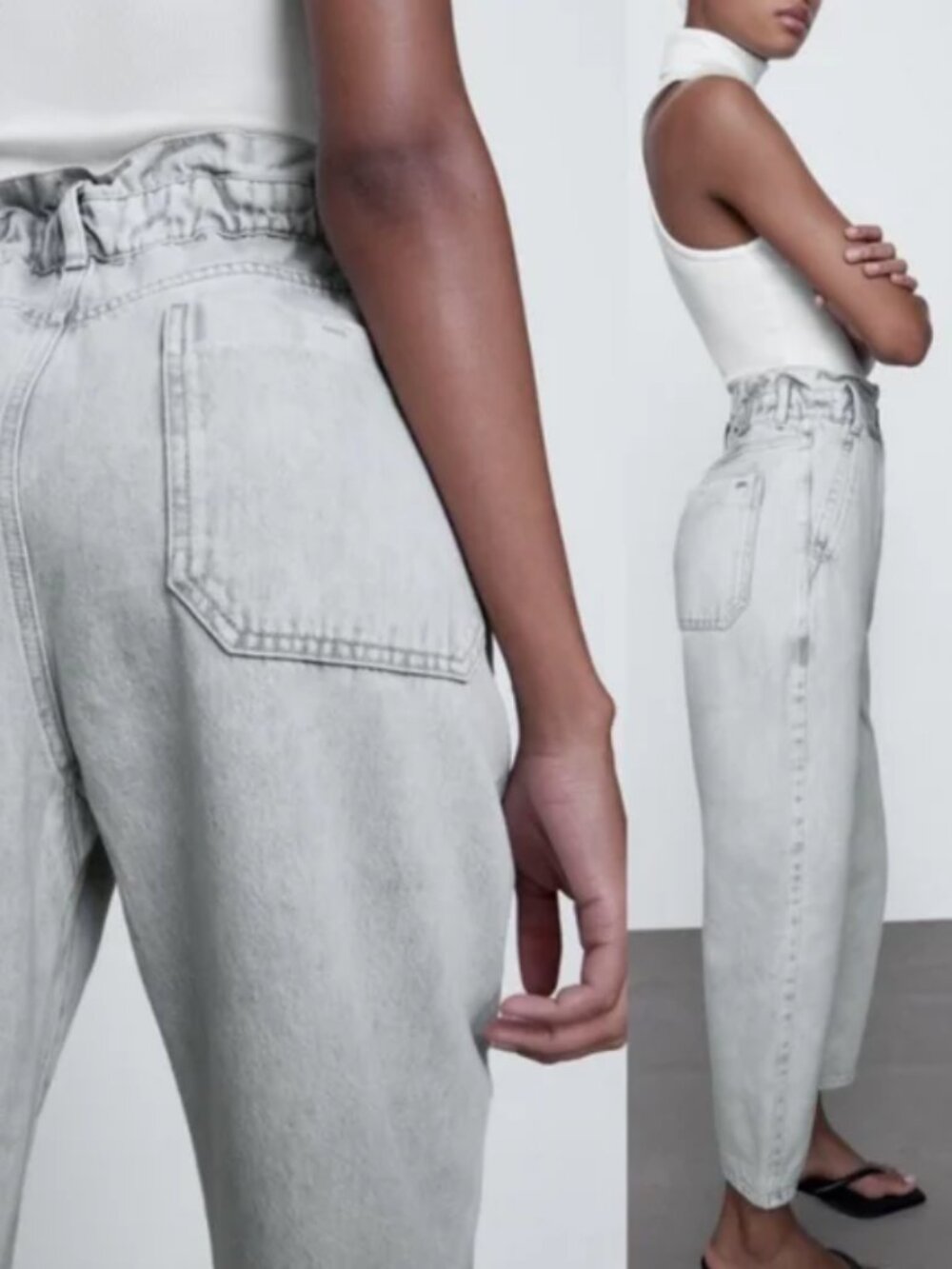 Zara Grey Paper Bag Baggy Barrel Jeans